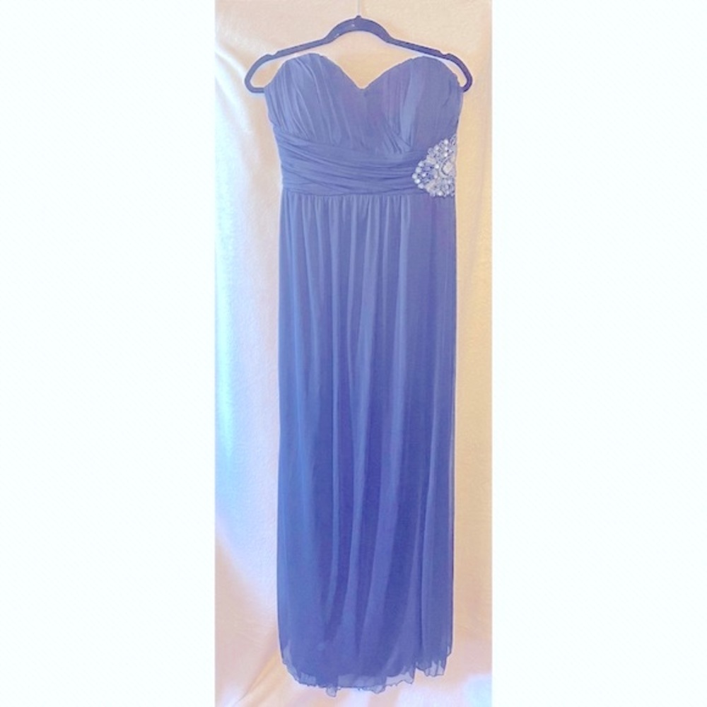 Navy blue strapless full length dress